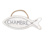 Les Tr&eacute;sors De Lily [R6556] &ndash; valge puidust uksetahvel  Fish  (magamistuba) - 12x4 cm valge