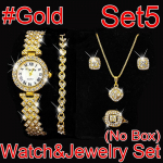 Luksuslik teemant-ehete ja -kellakomplekt naistele, s&auml;delev kvartsist k&auml;ev&otilde;rukomplekt, kristallist kaelakee k&otilde;rvar&otilde;ngad, s&otilde;rmus, ehted, festivali kingitused Set 4