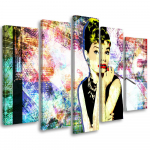Viieosalise pildiga l&otilde;uendiprint Audrey Hepburn Color 100x70 mitmev&auml;rviline
