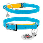 Kaelarihm kassidele nahast WAUDOG Glamour QR passiga, Colors of Freedom , XXS, laius 9 mm XXS, W 9 mm, L 17-20 cm sinine/kollane