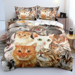 Kasside 3D-teemaline voodipesukomplekt, udusuletekk ja padjap&uuml;&uuml;r, 2/3 t&uuml;kki AU240 * 270 &uuml;lisuur pehme kodukaunistus UK Single 135x200cm