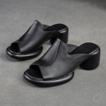 Johnature Peep Toe sussid &uuml;hev&auml;rvilised vintage ehtsast nahast k&otilde;rged kontsad mugavad lihtsad naiste kingad 35 must