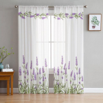 Lillad lavendlililled L&auml;bipaistvad Voile kardinad elutuppa Magamistoa t&uuml;llkardinad K&ouml;&ouml;giakende hooldused Paneelkatted 1 PCS W100XH250cm