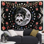 Moon Phase gobel&auml;&auml;n Seinale rippuv Liblikas Lill Boho Lilletaim Botaanilised seinavaibad Aken Vintage vaibad elutuppa 95x73cm