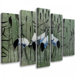 Viieosalise pildiga l&otilde;uendiprint Cranes Birds Water Nature 100x70 roheline