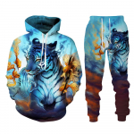Animal Tiger 3D prinditud meeste dressikomplekt vabaaja kapuuts ja p&uuml;ksid 2tk komplektid kevad-s&uuml;gismood t&auml;navar&otilde;ivad meeste r&otilde;ivaste &uuml;likond M