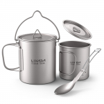 Kerge titaanist 3-osaline komplekt Titaanist 750 ml pott 450 ml veetassiga kruus kaanega kokkupandav 750ML Pot & 420ML Cup & Spork