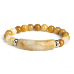 Natural Stone Elastic Bracelet Aura Healing Pink Spar Green Aventurine Tiger's eye Crystal Rectangular Long Bracelet for Bracelet Style D beige
