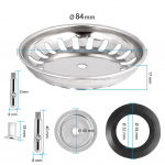 80mm 82mm Vannitoa valamud Valamu kurn Valamu &auml;ravoolufilter 84mm