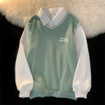 Harajuku kirjatr&uuml;kiga dressipluus Patchwork naiste riided s&uuml;gistalv preppy stiilis pikkade varrukatega topp Must valge roheline &uuml;lisuur M must