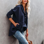 Naiste dressipluus Moodne V-kaelusega kapuutsiga nahkhiire varrukatega vabaaja s&auml;rk, l&otilde;ngaga pullover XL tumesinine v&auml;rv