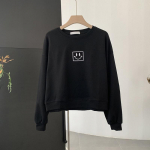 Naiste dressipluus &Uuml;markaelusega karbiga tikandiga Smiley Top vabaaja pikkade varrukatega avar pullover One size must