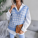 Kampsun Vest Naiste V-kaelusega Kootud Vest T&auml;navar&otilde;ivad S&uuml;gistalvised Vintage-r&otilde;ivad Vabaaja avara varrukateta kampsun S sinine