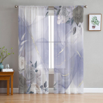 Lilla marmorist abstraktsed lillelised t&uuml;lli aknakardinad magamistoa siseelutuppa Voile dekoratiivsed l&auml;bipaistvad kardinad kardinad 135W x 114H(cm)