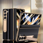 Ehtsast nahast &uuml;mbrised Samsung Galaxy Z Fold 6 5 hingedega magnetkattega &uuml;mbris, kokkuvolditav 4 3 360 t&auml;iskaitsega tugijala kaitsekate For Galaxy Z Fold 5 must