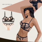 Uus Sexy Sexy Bandage Push-up rinnahoidjakomplekt Europe Naiste aluspesu komplekt Romantic Rose Plus Size rinnahoidja pesu alusp&uuml;kste komplekt 70B must