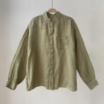 Johnature Spring Stand krae Jaapani naiste topid pluusid Vintage &uuml;hev&auml;rvilised lapiga taskud s&auml;rgid One Size roheline