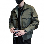 Meeste jope &Uuml;hev&auml;rviline jakk avar t&otilde;mblukuga suletav pikkade varrukatega n&ouml;&ouml;bid, rev&auml;&auml;rid, mitu taskut, vabaaja siledad hiphopi t&auml;navar&otilde;ivad, meeste mantel M must