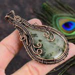 Natural Prehnite Gemstone Handmade Copper Wire Wrap Gift Pendant 3.27 l2h28