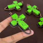 Natural Green Turquoise Handmade Copper Wire Wrapped Cross Pendant 3.1 r6v91