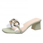 Naiste paksud kontsad sandaalid madala plokk-kontsaga pumbaga, ruudukujulised avatud varbaga libisevad &uuml;hepaelaga libisevad mullid metallketiga suvekleidi kontsadega sandaalide jaoks 34 roheline