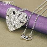 URGOOD 925 Sterling h&otilde;be merit&auml;ht mustriga s&uuml;damekujuline ripats kaelakee pulma moe ehted 45cm