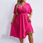 Suvine Naiste L&uuml;hikeste Varrukatega V-kaelusega Punane Pikk Kleit Temperament Elegants Mood Vabaaja Kleit Lihtne Peokleit Pluss Suurus Vabaaja V&ouml;&ouml;ga Kleit XXL