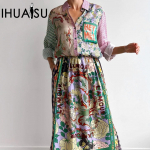 IHUASU Isikup&auml;rastatud Graffiti Casual 2-osaline satiintr&uuml;kiga pikkade varrukatega s&auml;rk + seelik S