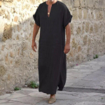 R&uuml;&uuml;d Thobe Pure Color Jubba hommikumantlid moslemi kaftani mehed araabia ida islami pikk r&uuml;&uuml; Keskmine 5XL must