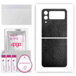 apgo Protective Skin Sticker for the back compatible with Samsung Galaxy Z Flip4, Wrap Film, Foil, Vinyl - Pattern Black Leather