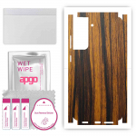 apgo kaitsev nahakleebis tagak&uuml;ljele ja k&uuml;lgedele, mis &uuml;hildub Samsung Galaxy S21 FE 5G-ga, t&auml;iskile, foolium, vin&uuml;&uuml;l &ndash; muster Tigerwood