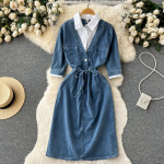 Suvine Temperament Rev&auml;&auml;riga &Otilde;mblustega Denim Vintage Kleit M sinine