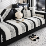 Moodne lihtsus &scaron;enillist diivanipadi Four Seasons universaalne triibuline diivani kate Kerge luksuslik libisemiskindel riidest r&auml;tik 90*160cm must