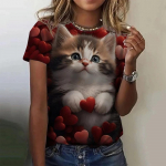 Moodne naiste T-s&auml;rk Loomade 3D-prindiga Kawaii Cat Graafilised T-s&auml;rgid Suvised l&uuml;hikeste varrukatega T-s&auml;rk Casual Wowen Top Disain riided M