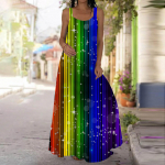 Naiste Slip Kleit Maxi Pikk Kleit T&auml;htkujuline Vikerkaareprinter Kleit Kevad-suvi V kaelusega Vaba aeg Puhkus 3XL kollane