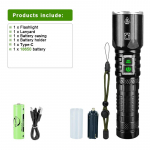 V&otilde;imas taskulamp XHP 360 LED taskulamp K&otilde;rge luumenarv 900000LM Taskulambid Suumitav taskulambi valgus Laetav lamp Veekindlad tuled D-XHP160, 18650, Type-C