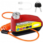 Laetav mootorratta lukk, 120 dB alarmi ketaspiduri lukud vargusvastased turvaratta ketaslukk veekindel koos 5 jala pikkuse meeldetuletuskaabli ja kandekotiga punane