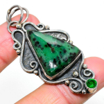 Ruby Zosite, Diopside Lab-Created 925 Sterling Silver Pendant 2.56 m1p58