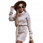 S&uuml;gistalvine naiste kleit, pitsitud, k&otilde;rge v&ouml;&ouml;koht, kuhjatud k&otilde;rge krae, pikad varrukad, &otilde;hukesed, paksud S khaki