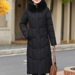 Suures suuruses XL-6XL Keskealine naine pikk mantel Talvine &uuml;ler&otilde;ivad Kapuutsiga Elegantne Lahtine Paks Soe Naiste Jakid Talveparkad 3XL must