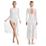 Naiste l&uuml;&uuml;riline tantsukost&uuml;&uuml;m S&auml;ravad strassikivid, l&auml;bipaistvast v&otilde;rgust lapikujuline, voolav l&otilde;hestatud maksikleit, lukuauk, seljaosa, pikkade varrukatega trikookleidid trikoo kleidid M valge