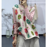 2024 Suures suuruses kampsunid S&uuml;gisvest varrukateta O-kaelusega vabaaja naiste lihtsad vestid, lillemustrilised riided, suured uued One Size beež