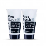 Ustraa Face Scrub for Men - 2 x 100g - with Activated charcoal, Tahitian Volcanic Sand & Walnut Granules - Great for Exfoliating skin & facial detox