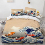 Laine Tekikott Komplekt Hokusai Muster Jaapani Ukiyoe Tekikott Orientaalne Sket&scaron;istiil Ookean Queen Twin Pol&uuml;ester Voodipesukomplekt 135x200cm 2pcs