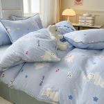 Retro stiilis kahekihiline l&otilde;ng pestud puuvillane tekikate neljaosaline komplekt voodipesu linad kolmeosaline komplekt 1.5m bed