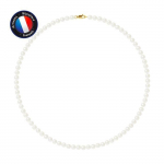 PERLINEA - Collier Perle de Culture d'Eau Douce AAA+ - Ronde 5-6 mm - Blanc Naturel - Or Jaune - Bijoux Femme