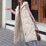 Paks soe pikk naiste vest Korea talve sulevest Naiste vabaaja kapuutsiga lukuga varrukateta jakk, pikad vestid parkad L beež