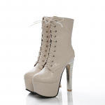 Moodne Br&auml;nd Ankle Boots Naistele Platvorm Seksuaalsed 15cm K&otilde;rged Kontsad L&uuml;hikesed Saapad Valge Must Nahk Paeladega Fetish Peo Kingad Daam Suur Suurus 34 beež