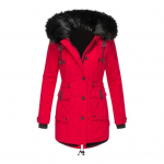 Talvemantel karvase kapuutsi ja taskutega, pl&uuml;&uuml;siga vooderdatud, pluss suurus, lukuga kinnitus XL punane