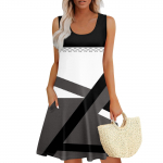 Naiste suvekleidid avara U-kaelusega varrukateta, taskutega p&auml;ikesekleidid L must